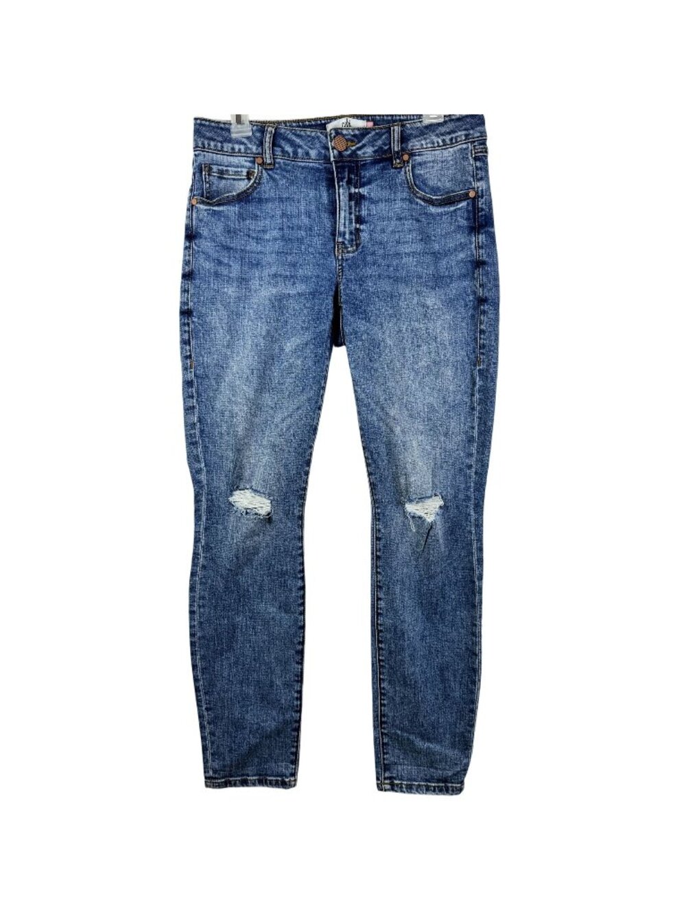 CAbi Womens Skinny Distressed Blue Denim Jeans Size 8 Medium Wash
